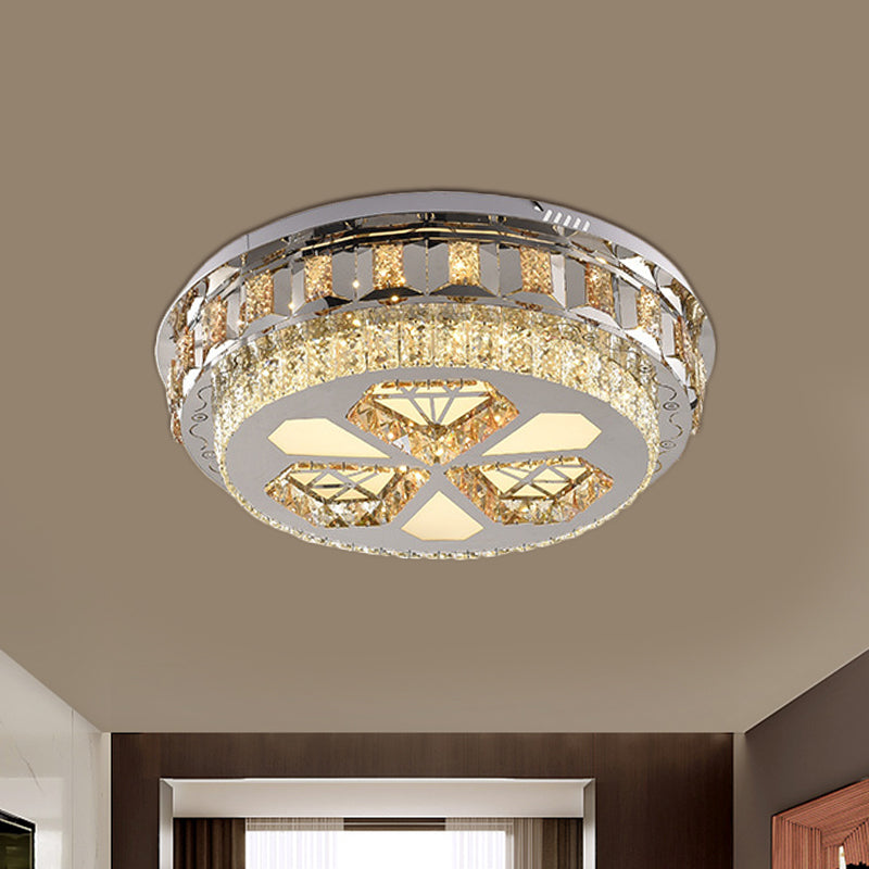 LED Flush Ceiling Light Modern Rectangle/Round Crystal Flush Mount Lamp in Chrome with Diamond Design Chrome Round Clearhalo 'Ceiling Lights' 'Close To Ceiling Lights' 'Close to ceiling' 'Flush mount' Lighting' 812458