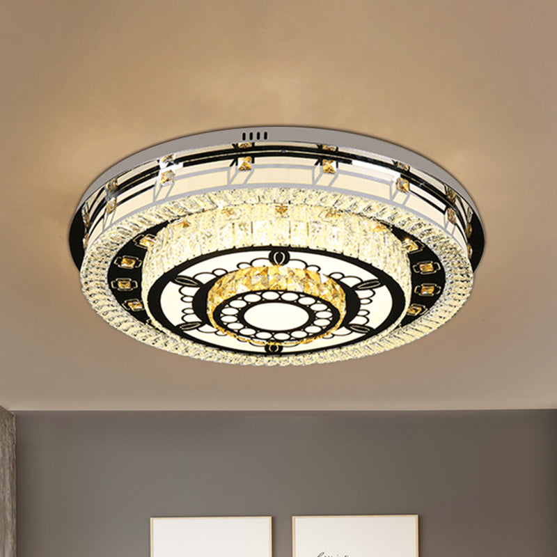 LED K9 Crystal Flushmount Light Modernism Chrome 3-Layered Round Living Room Ceiling Mounted Fixture Chrome Clearhalo 'Ceiling Lights' 'Close To Ceiling Lights' 'Close to ceiling' 'Flush mount' Lighting' 812471