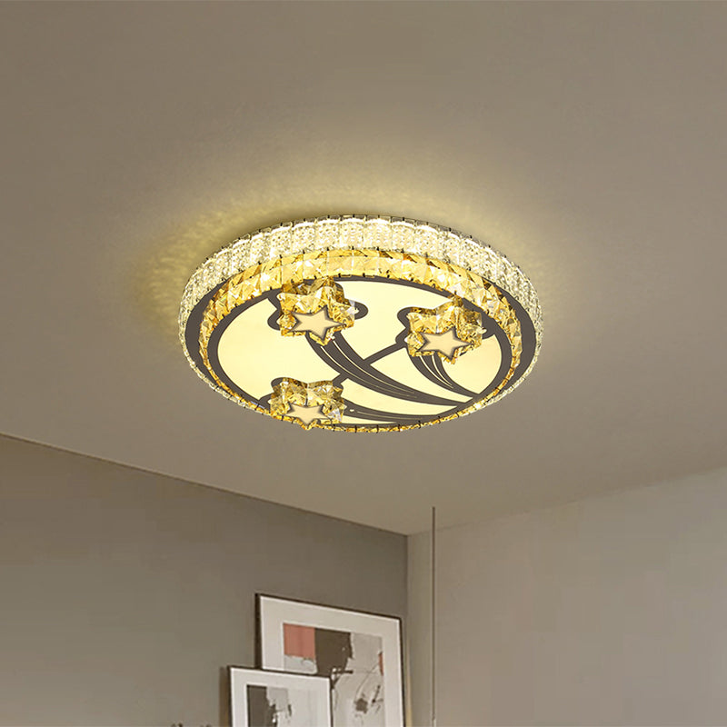 White LED Flush Ceiling Light Simple Style Faceted Crystal Star Lighting Fixture with 2-Tier Round Design Clearhalo 'Ceiling Lights' 'Close To Ceiling Lights' 'Close to ceiling' 'Flush mount' Lighting' 812476