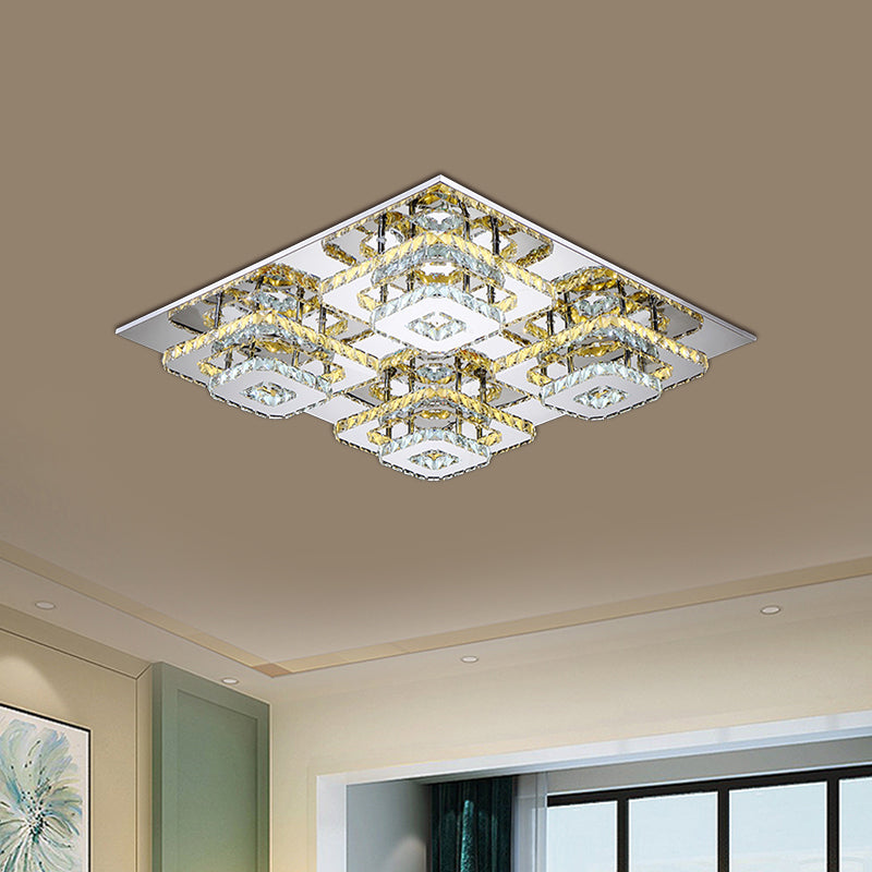 LED Ceiling Flush Mount Contemporary Bedroom Flush Light with Square Beveled Crystal Shade in Chrome Clearhalo 'Ceiling Lights' 'Close To Ceiling Lights' 'Close to ceiling' 'Flush mount' Lighting' 812480