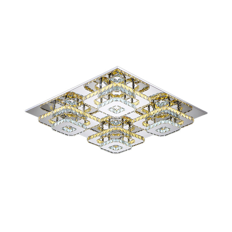 LED Ceiling Flush Mount Contemporary Bedroom Flush Light with Square Beveled Crystal Shade in Chrome Clearhalo 'Ceiling Lights' 'Close To Ceiling Lights' 'Close to ceiling' 'Flush mount' Lighting' 812481