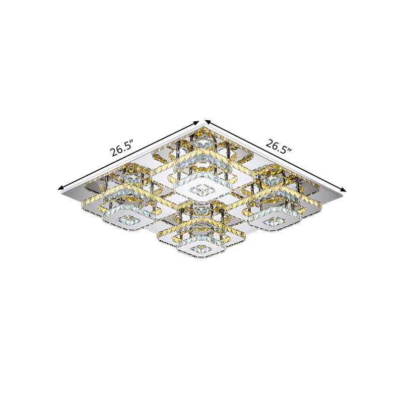 LED Ceiling Flush Mount Contemporary Bedroom Flush Light with Square Beveled Crystal Shade in Chrome Clearhalo 'Ceiling Lights' 'Close To Ceiling Lights' 'Close to ceiling' 'Flush mount' Lighting' 812482