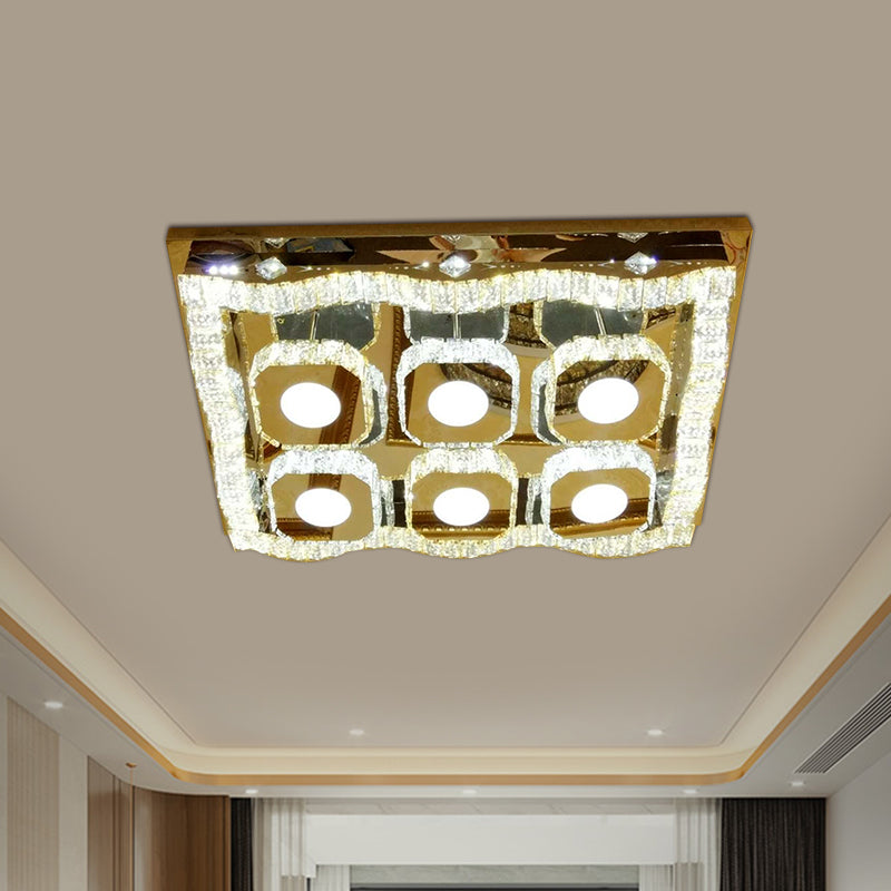 Clear Crystal Chrome Flush Light Fixture Wave Rectangle LED Modern Style Ceiling Lamp Chrome Clearhalo 'Ceiling Lights' 'Close To Ceiling Lights' 'Close to ceiling' 'Flush mount' Lighting' 812483