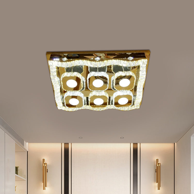 Clear Crystal Chrome Flush Light Fixture Wave Rectangle LED Modern Style Ceiling Lamp Clearhalo 'Ceiling Lights' 'Close To Ceiling Lights' 'Close to ceiling' 'Flush mount' Lighting' 812484