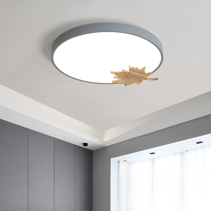 Drum Ceiling Mount Modern Acrylic Led Gray/White/Green Flush Light Fixture for Bedroom with Maple Leaf Grey Clearhalo 'Ceiling Lights' 'Close To Ceiling Lights' 'Close to ceiling' 'Flush mount' Lighting' 812491