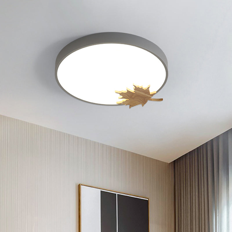 Drum Ceiling Mount Modern Acrylic Led Gray/White/Green Flush Light Fixture for Bedroom with Maple Leaf Clearhalo 'Ceiling Lights' 'Close To Ceiling Lights' 'Close to ceiling' 'Flush mount' Lighting' 812492