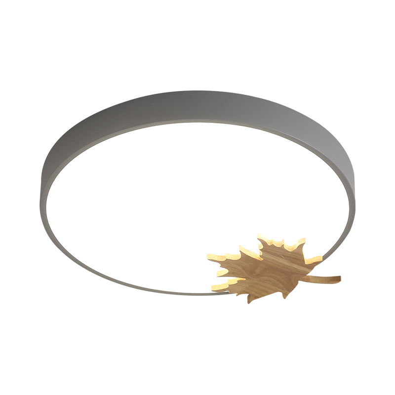 Drum Ceiling Mount Modern Acrylic Led Gray/White/Green Flush Light Fixture for Bedroom with Maple Leaf Clearhalo 'Ceiling Lights' 'Close To Ceiling Lights' 'Close to ceiling' 'Flush mount' Lighting' 812493