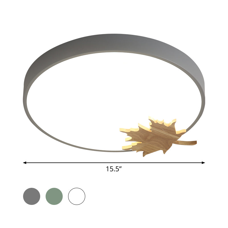 Drum Ceiling Mount Modern Acrylic Led Gray/White/Green Flush Light Fixture for Bedroom with Maple Leaf Clearhalo 'Ceiling Lights' 'Close To Ceiling Lights' 'Close to ceiling' 'Flush mount' Lighting' 812494