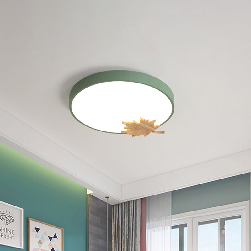 Drum Ceiling Mount Modern Acrylic Led Gray/White/Green Flush Light Fixture for Bedroom with Maple Leaf Clearhalo 'Ceiling Lights' 'Close To Ceiling Lights' 'Close to ceiling' 'Flush mount' Lighting' 812496