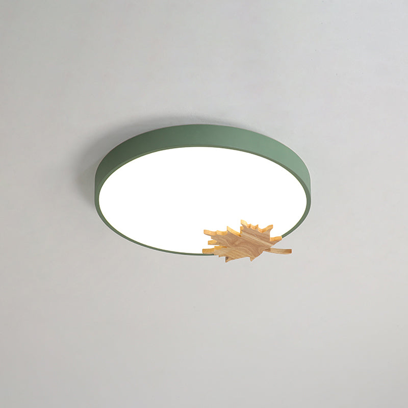 Drum Ceiling Mount Modern Acrylic Led Gray/White/Green Flush Light Fixture for Bedroom with Maple Leaf Clearhalo 'Ceiling Lights' 'Close To Ceiling Lights' 'Close to ceiling' 'Flush mount' Lighting' 812498