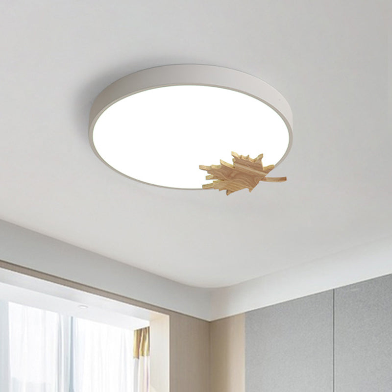 Drum Ceiling Mount Modern Acrylic Led Gray/White/Green Flush Light Fixture for Bedroom with Maple Leaf White Clearhalo 'Ceiling Lights' 'Close To Ceiling Lights' 'Close to ceiling' 'Flush mount' Lighting' 812499