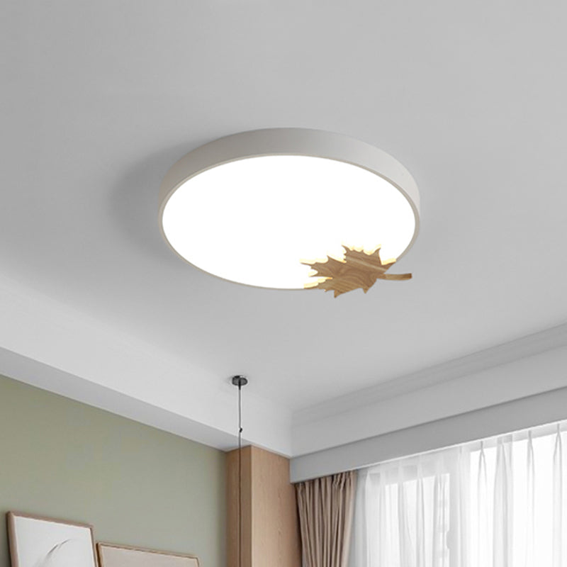 Drum Ceiling Mount Modern Acrylic Led Gray/White/Green Flush Light Fixture for Bedroom with Maple Leaf Clearhalo 'Ceiling Lights' 'Close To Ceiling Lights' 'Close to ceiling' 'Flush mount' Lighting' 812500