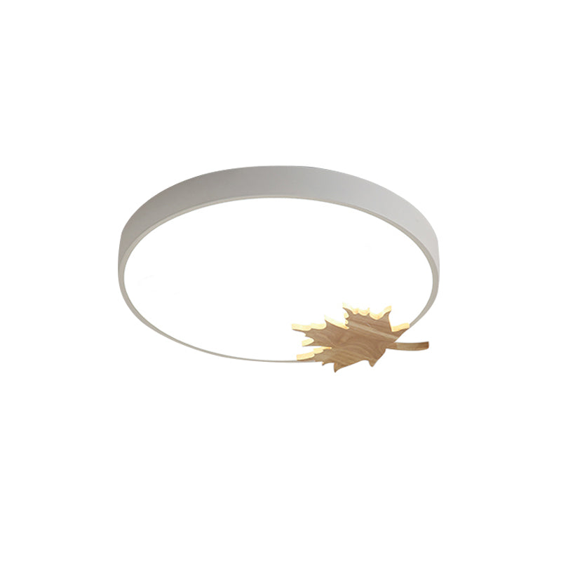 Drum Ceiling Mount Modern Acrylic Led Gray/White/Green Flush Light Fixture for Bedroom with Maple Leaf Clearhalo 'Ceiling Lights' 'Close To Ceiling Lights' 'Close to ceiling' 'Flush mount' Lighting' 812501