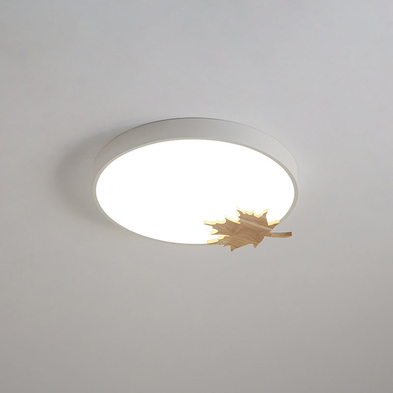 Drum Ceiling Mount Modern Acrylic Led Gray/White/Green Flush Light Fixture for Bedroom with Maple Leaf Clearhalo 'Ceiling Lights' 'Close To Ceiling Lights' 'Close to ceiling' 'Flush mount' Lighting' 812502