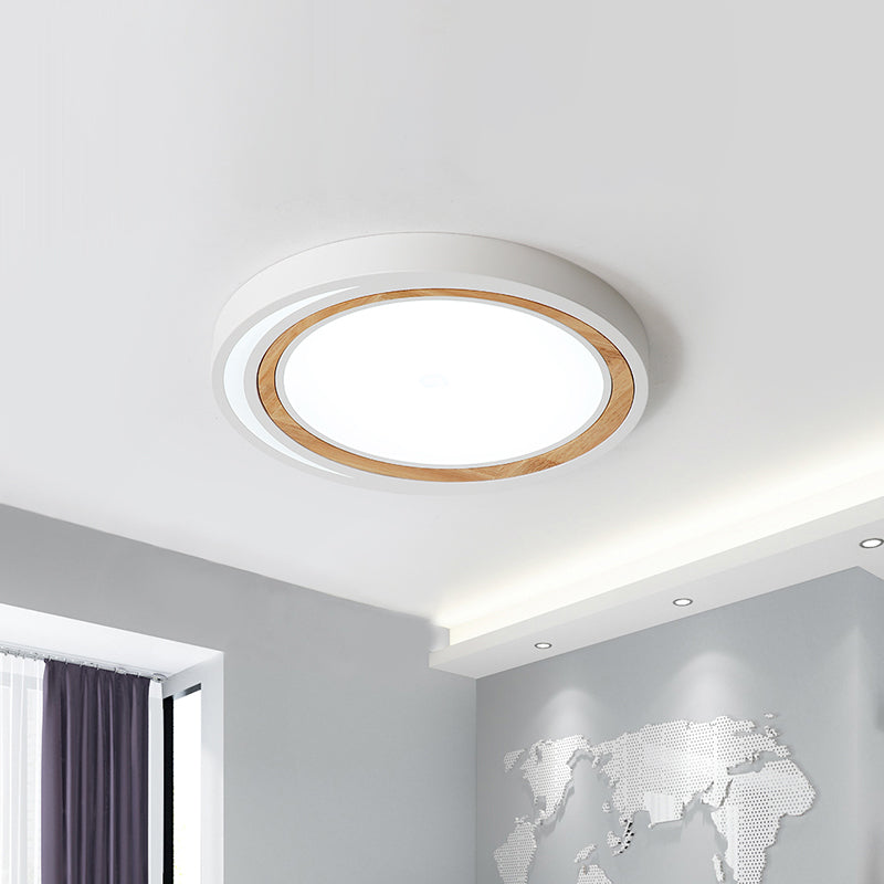 Kids Drum Ceiling Lighting Acrylic Led Bedroom Flush Mount Fixture in White/Pink/Green with Wood Ring Clearhalo 'Ceiling Lights' 'Close To Ceiling Lights' 'Close to ceiling' 'Flush mount' Lighting' 812504