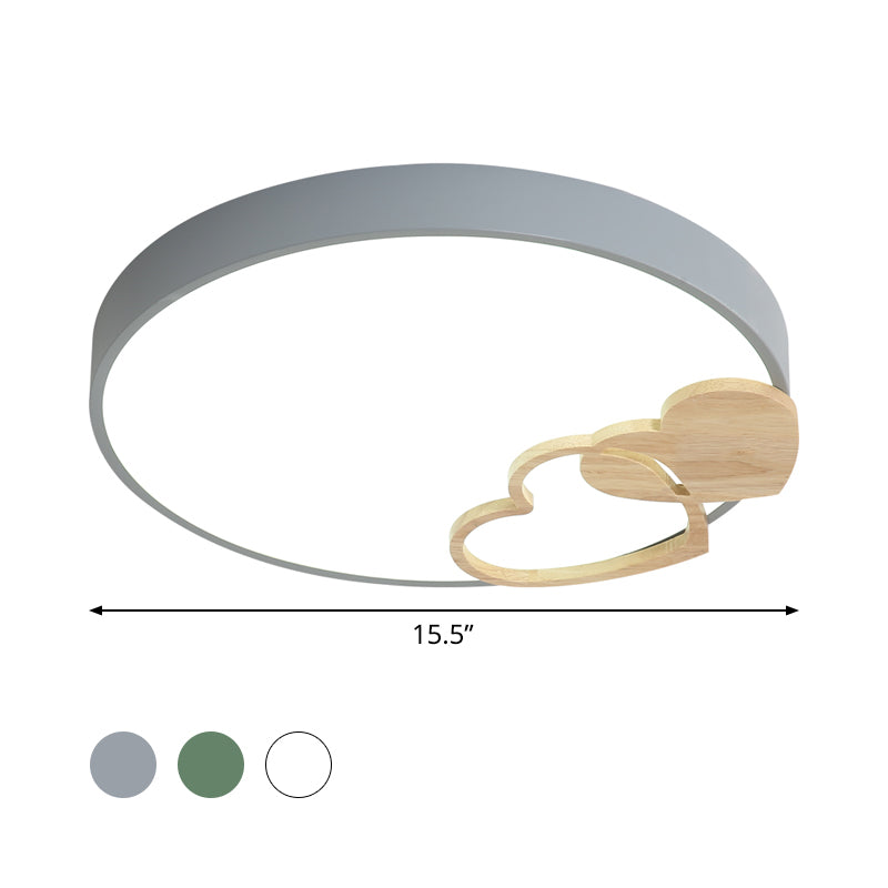 Acrylic Drum Flush Mount Lighting Nordic Led Gray/White/Green Close to Ceiling Light with Heart Decoration Clearhalo 'Ceiling Lights' 'Close To Ceiling Lights' 'Close to ceiling' 'Flush mount' Lighting' 812518