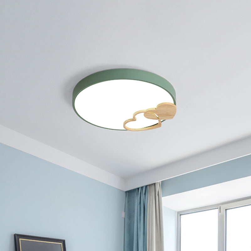 Acrylic Drum Flush Mount Lighting Nordic Led Gray/White/Green Close to Ceiling Light with Heart Decoration Clearhalo 'Ceiling Lights' 'Close To Ceiling Lights' 'Close to ceiling' 'Flush mount' Lighting' 812520