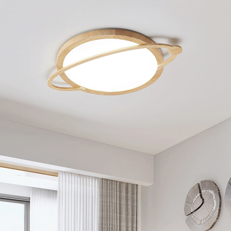 Wood Saturn Flush Light Kids Led Acrylic Close to Ceiling Lighting Fixture for Bedroom Wood Clearhalo 'Ceiling Lights' 'Close To Ceiling Lights' 'Close to ceiling' 'Flush mount' Lighting' 812527