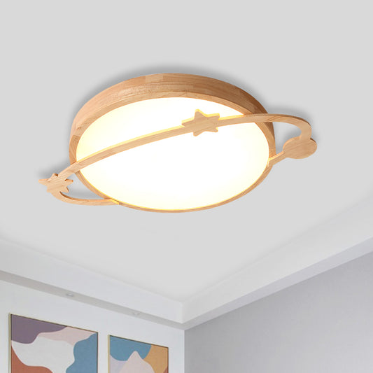 Kids Led Flushmount Light with Acrylic Shade Wood Planet Ceiling Fixture for Bedroom Wood Clearhalo 'Ceiling Lights' 'Close To Ceiling Lights' 'Close to ceiling' 'Flush mount' Lighting' 812531