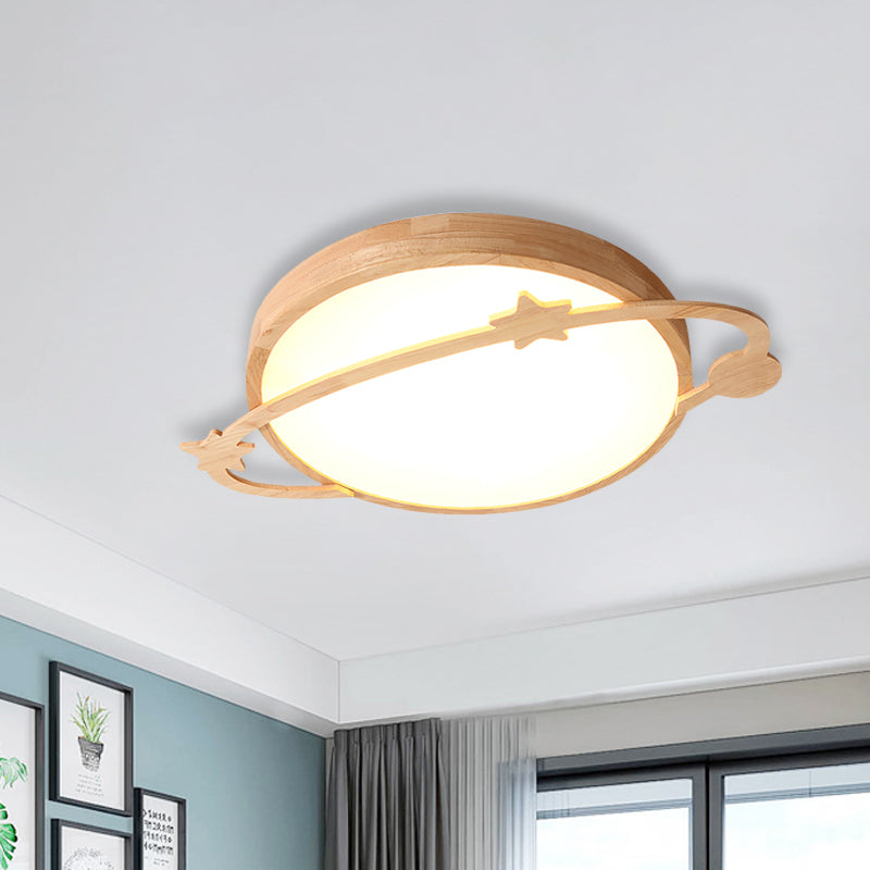 Kids Led Flushmount Light with Acrylic Shade Wood Planet Ceiling Fixture for Bedroom Clearhalo 'Ceiling Lights' 'Close To Ceiling Lights' 'Close to ceiling' 'Flush mount' Lighting' 812532