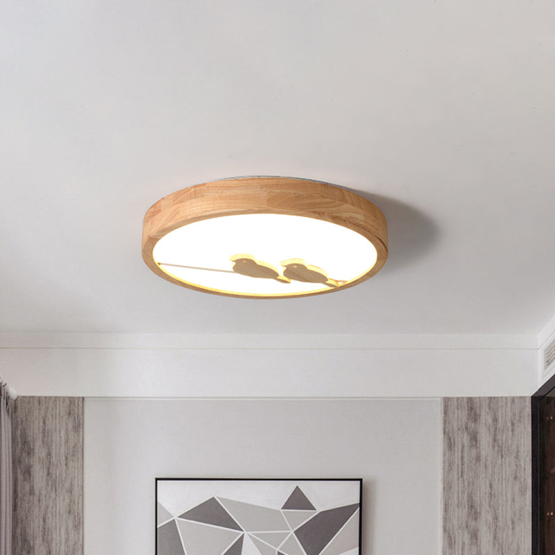 Drum Acrylic Ceiling Mounted Light Modern Led Wood Flush Light Fixture with Bird Pattern Clearhalo 'Ceiling Lights' 'Close To Ceiling Lights' 'Close to ceiling' 'Flush mount' Lighting' 812536