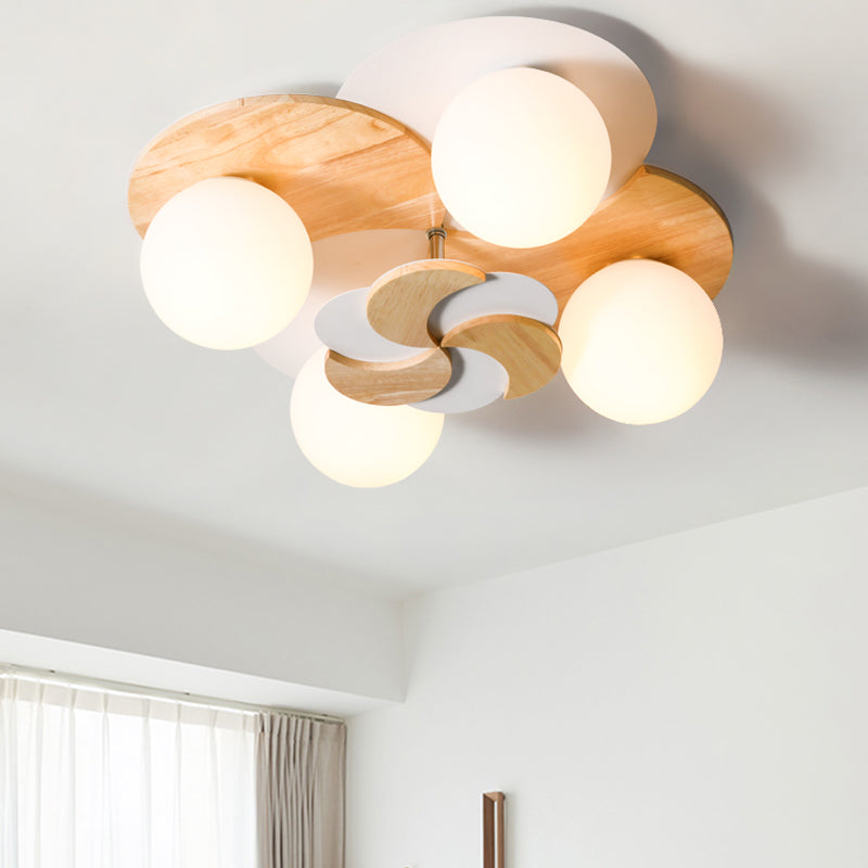 Nordic Windmill Wood Semi-Flush Mount Lighting 4 Bulbs Ceiling Fixture for Bedroom in Green/White White Clearhalo 'Ceiling Lights' 'Close To Ceiling Lights' 'Close to ceiling' 'Semi-flushmount' Lighting' 812543