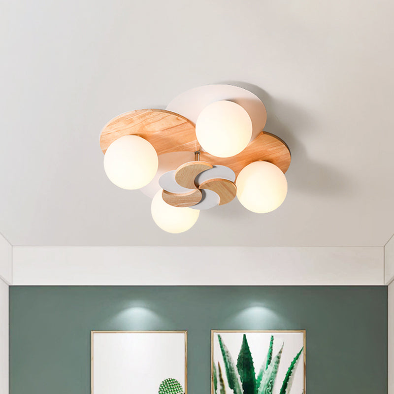 Nordic Windmill Wood Semi-Flush Mount Lighting 4 Bulbs Ceiling Fixture for Bedroom in Green/White Clearhalo 'Ceiling Lights' 'Close To Ceiling Lights' 'Close to ceiling' 'Semi-flushmount' Lighting' 812544