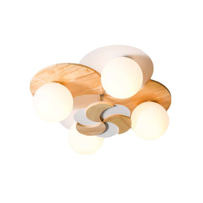 Nordic Windmill Wood Semi-Flush Mount Lighting 4 Bulbs Ceiling Fixture for Bedroom in Green/White Clearhalo 'Ceiling Lights' 'Close To Ceiling Lights' 'Close to ceiling' 'Semi-flushmount' Lighting' 812545