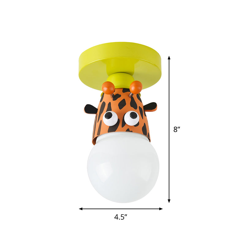 Single Bulb Bedroom Semi-Flush Mount Lighting Kids Yellow Ceiling Lamp with Giraffe/Monkey/Tiger Metal Shade Clearhalo 'Ceiling Lights' 'Close To Ceiling Lights' 'Close to ceiling' 'Semi-flushmount' Lighting' 812550