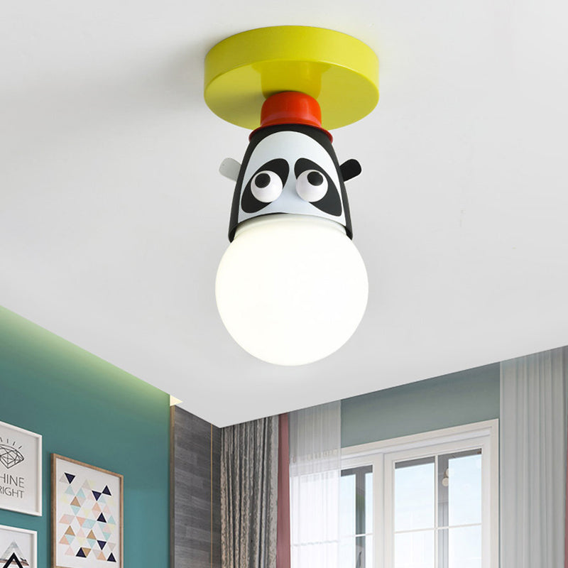 Single Bulb Bedroom Semi-Flush Mount Lighting Kids Yellow Ceiling Lamp with Giraffe/Monkey/Tiger Metal Shade Clearhalo 'Ceiling Lights' 'Close To Ceiling Lights' 'Close to ceiling' 'Semi-flushmount' Lighting' 812552