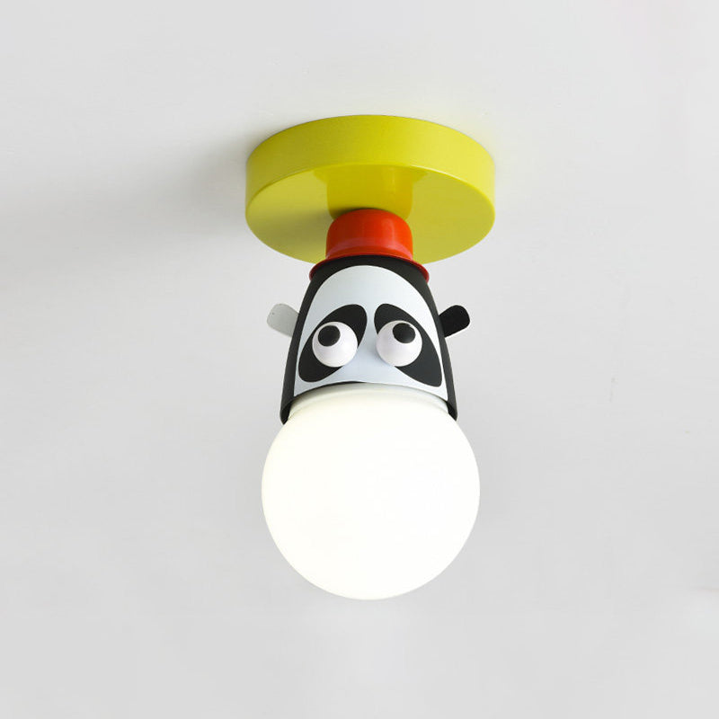 Single Bulb Bedroom Semi-Flush Mount Lighting Kids Yellow Ceiling Lamp with Giraffe/Monkey/Tiger Metal Shade Clearhalo 'Ceiling Lights' 'Close To Ceiling Lights' 'Close to ceiling' 'Semi-flushmount' Lighting' 812554