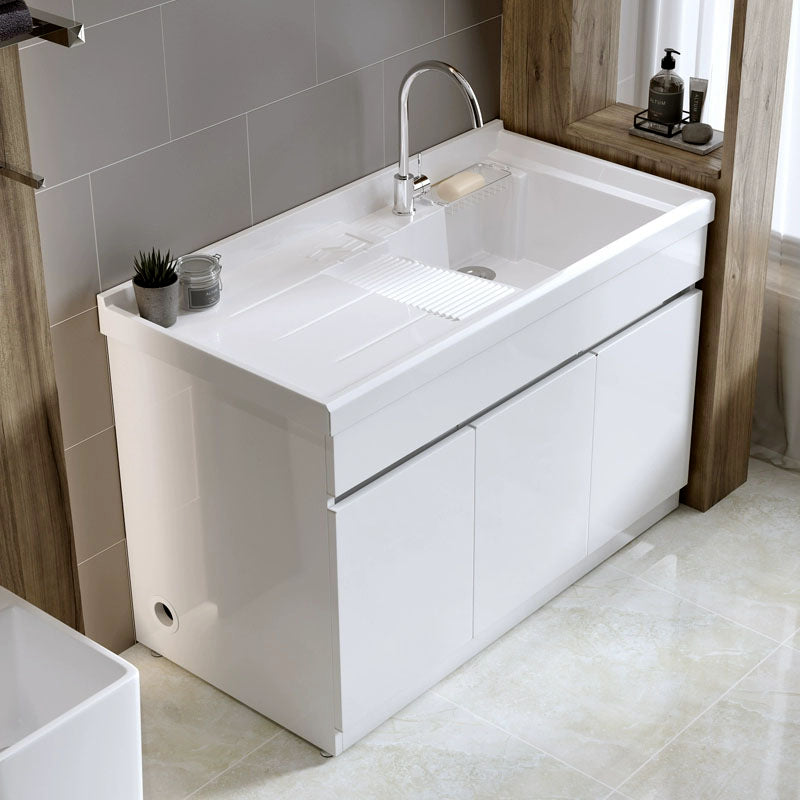 Modern Bathroom Vanity Freestanding with Soft Close Door without Faucet White Stone Clearhalo 'Bathroom Remodel & Bathroom Fixtures' 'Bathroom Vanities' 'bathroom_vanities' 'Home Improvement' 'home_improvement' 'home_improvement_bathroom_vanities' 8125837