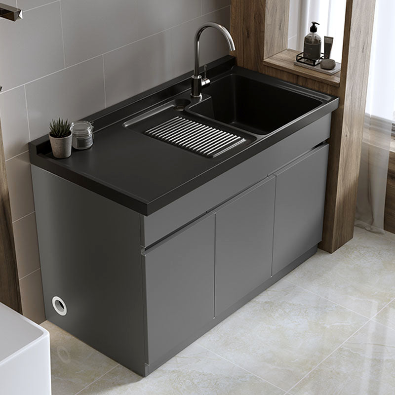 Modern Bathroom Vanity Freestanding with Soft Close Door without Faucet Dark Gary Stone Clearhalo 'Bathroom Remodel & Bathroom Fixtures' 'Bathroom Vanities' 'bathroom_vanities' 'Home Improvement' 'home_improvement' 'home_improvement_bathroom_vanities' 8125842