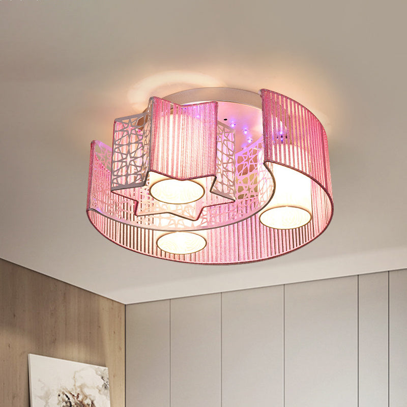 Metal Moon and Star Lighting Fixture Modern Led Flushmount Light for Bedroom in Pink/Blue Pink Clearhalo 'Ceiling Lights' 'Close To Ceiling Lights' 'Close to ceiling' 'Flush mount' Lighting' 812591