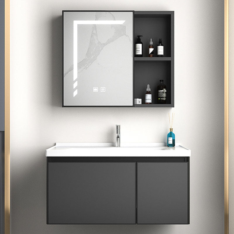 Aluminum Bathroom Vanity Set Doors Wall Mounted Doors Grey Single Sink with Mirror Clearhalo 'Bathroom Remodel & Bathroom Fixtures' 'Bathroom Vanities' 'bathroom_vanities' 'Home Improvement' 'home_improvement' 'home_improvement_bathroom_vanities' 8125932
