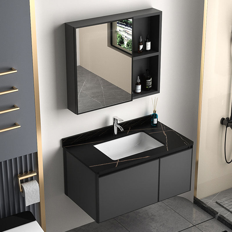 Aluminum Bathroom Vanity Set Doors Wall Mounted Doors Grey Single Sink with Mirror 31.5"L x 18.9"W x 17.7"H Smart Control Not Included Stone Clearhalo 'Bathroom Remodel & Bathroom Fixtures' 'Bathroom Vanities' 'bathroom_vanities' 'Home Improvement' 'home_improvement' 'home_improvement_bathroom_vanities' 8125938