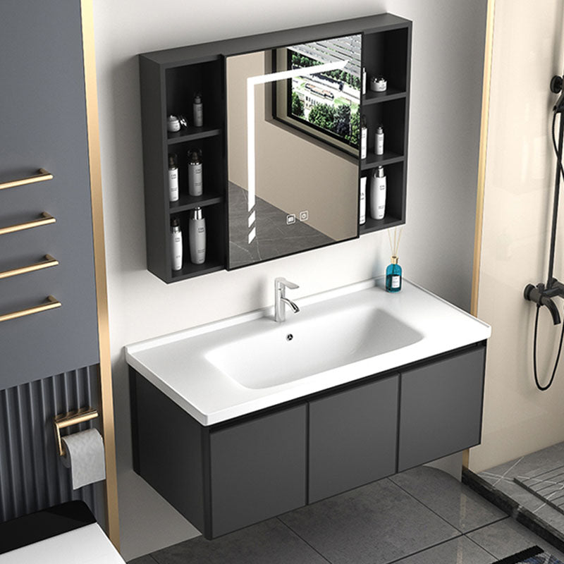 Aluminum Bathroom Vanity Set Doors Wall Mounted Doors Grey Single Sink with Mirror 40"L x 19"W x 18"H Smart Control Included Ceramic Clearhalo 'Bathroom Remodel & Bathroom Fixtures' 'Bathroom Vanities' 'bathroom_vanities' 'Home Improvement' 'home_improvement' 'home_improvement_bathroom_vanities' 8125948