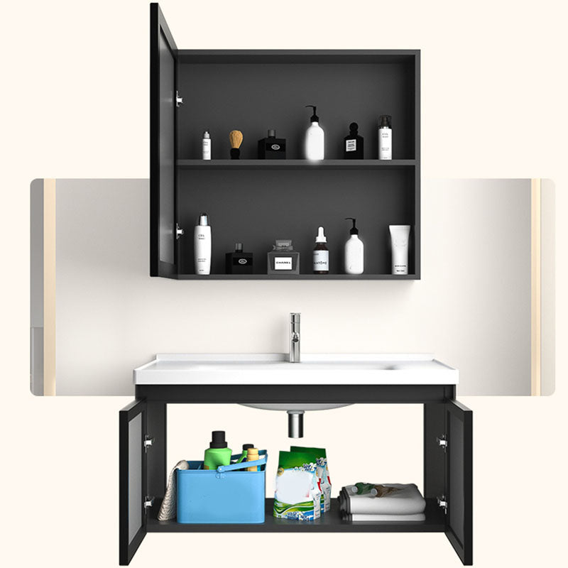 Aluminum Bathroom Vanity Set Doors Wall Mounted Doors Grey Single Sink with Mirror Clearhalo 'Bathroom Remodel & Bathroom Fixtures' 'Bathroom Vanities' 'bathroom_vanities' 'Home Improvement' 'home_improvement' 'home_improvement_bathroom_vanities' 8125951