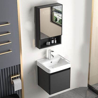 Aluminum Bathroom Vanity Set Doors Wall Mounted Doors Grey Single Sink with Mirror 17"L x 14"W x 19"H Smart Control Not Included Ceramic Clearhalo 'Bathroom Remodel & Bathroom Fixtures' 'Bathroom Vanities' 'bathroom_vanities' 'Home Improvement' 'home_improvement' 'home_improvement_bathroom_vanities' 8125954