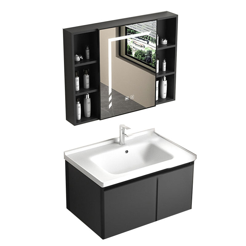 Aluminum Bathroom Vanity Set Doors Wall Mounted Doors Grey Single Sink with Mirror Clearhalo 'Bathroom Remodel & Bathroom Fixtures' 'Bathroom Vanities' 'bathroom_vanities' 'Home Improvement' 'home_improvement' 'home_improvement_bathroom_vanities' 8125955