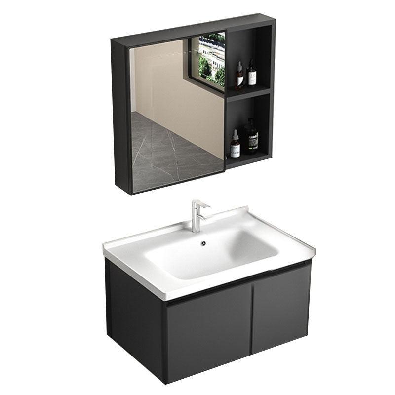 Aluminum Bathroom Vanity Set Doors Wall Mounted Doors Grey Single Sink with Mirror Clearhalo 'Bathroom Remodel & Bathroom Fixtures' 'Bathroom Vanities' 'bathroom_vanities' 'Home Improvement' 'home_improvement' 'home_improvement_bathroom_vanities' 8125956