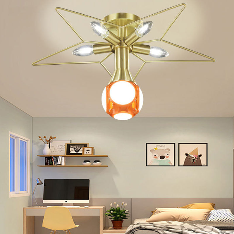 Modern 6 Bulbs Semi-Flush Mount Lighting with Metal Shade White/Red Star Ceiling Lamp for Bedroom Red Clearhalo 'Ceiling Lights' 'Close To Ceiling Lights' 'Close to ceiling' 'Semi-flushmount' Lighting' 812599