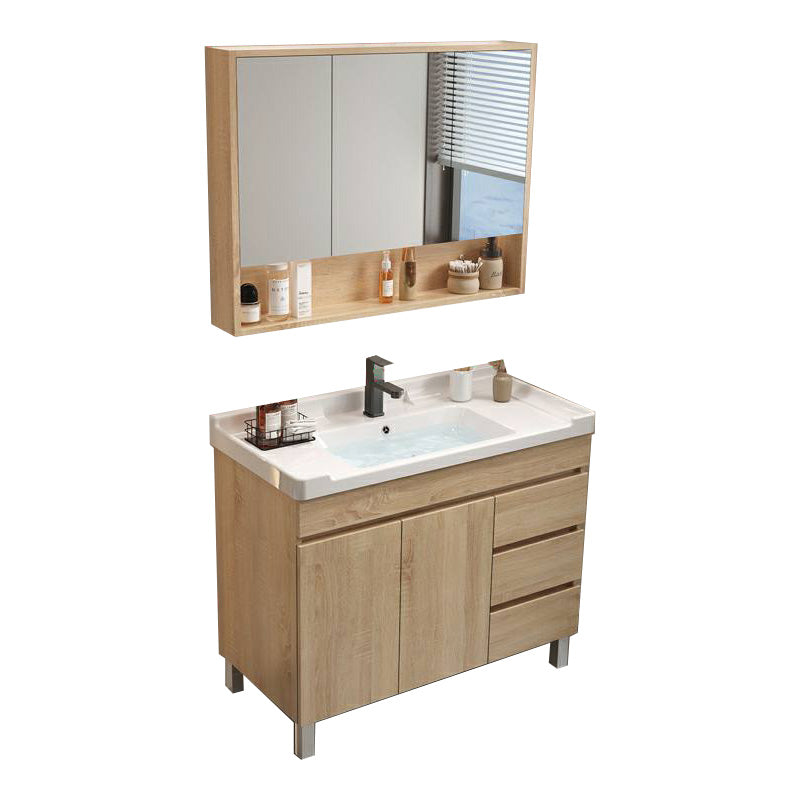 Wood Bathroom Vanity Set Mirror Rectangular Single Sink 2 Doors with Overflow 32"L x 19"W x 32"H Clearhalo 'Bathroom Remodel & Bathroom Fixtures' 'Bathroom Vanities' 'bathroom_vanities' 'Home Improvement' 'home_improvement' 'home_improvement_bathroom_vanities' 8125998