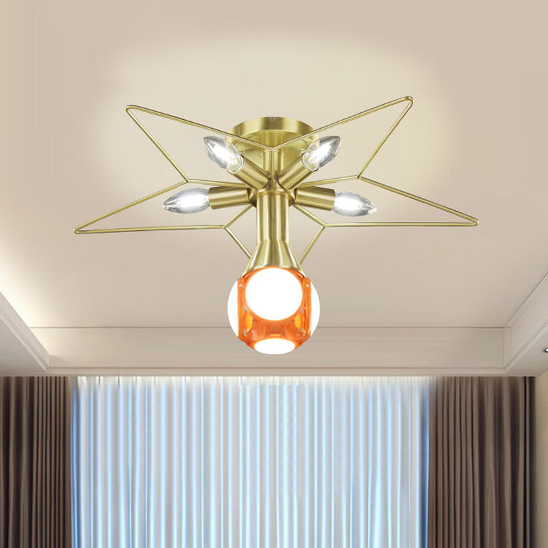 Modern 6 Bulbs Semi-Flush Mount Lighting with Metal Shade White/Red Star Ceiling Lamp for Bedroom Clearhalo 'Ceiling Lights' 'Close To Ceiling Lights' 'Close to ceiling' 'Semi-flushmount' Lighting' 812600