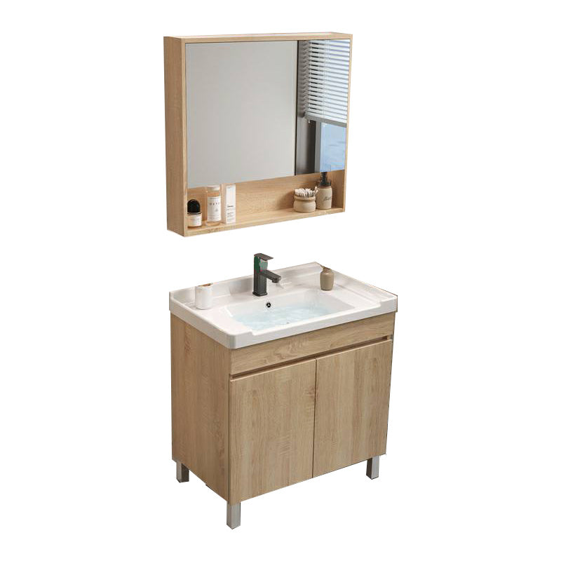 Wood Bathroom Vanity Set Mirror Rectangular Single Sink 2 Doors with Overflow 28"L x 19"W x 32"H Clearhalo 'Bathroom Remodel & Bathroom Fixtures' 'Bathroom Vanities' 'bathroom_vanities' 'Home Improvement' 'home_improvement' 'home_improvement_bathroom_vanities' 8126000