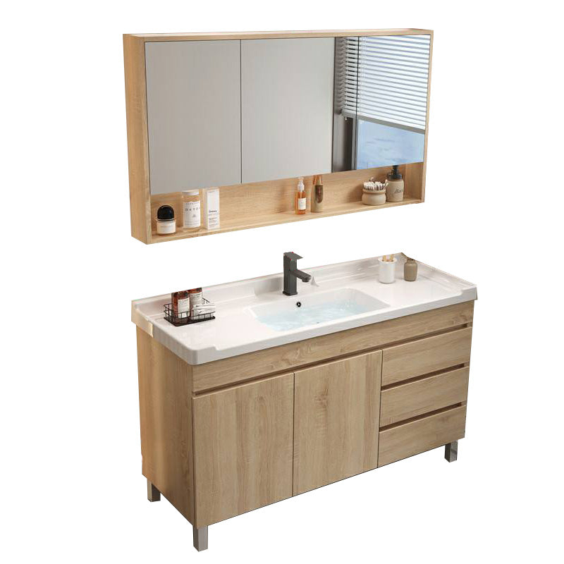Wood Bathroom Vanity Set Mirror Rectangular Single Sink 2 Doors with Overflow 48"L x 19"W x 32"H Clearhalo 'Bathroom Remodel & Bathroom Fixtures' 'Bathroom Vanities' 'bathroom_vanities' 'Home Improvement' 'home_improvement' 'home_improvement_bathroom_vanities' 8126008