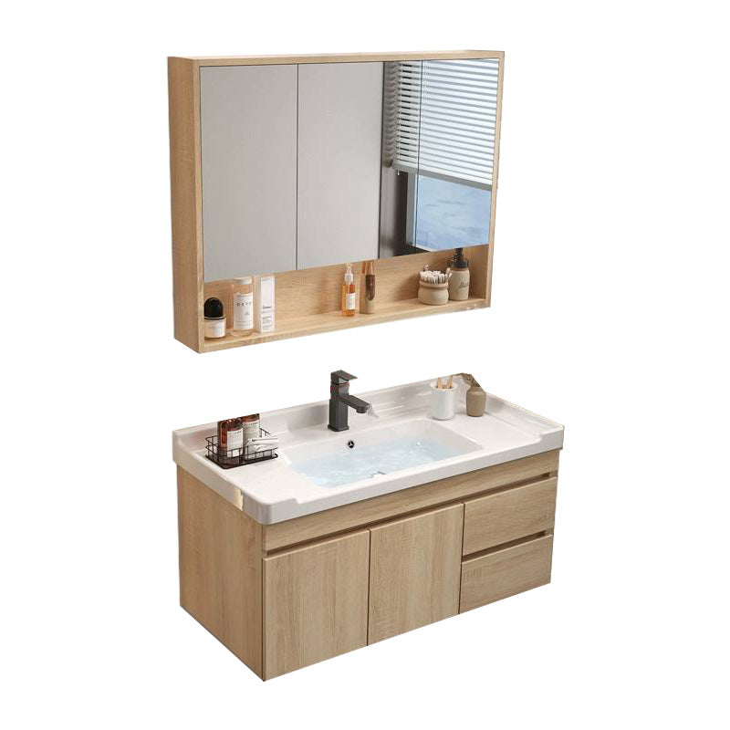 Wood Bathroom Vanity Set Mirror Rectangular Single Sink 2 Doors with Overflow 32"L x 19"W x 20"H Clearhalo 'Bathroom Remodel & Bathroom Fixtures' 'Bathroom Vanities' 'bathroom_vanities' 'Home Improvement' 'home_improvement' 'home_improvement_bathroom_vanities' 8126014