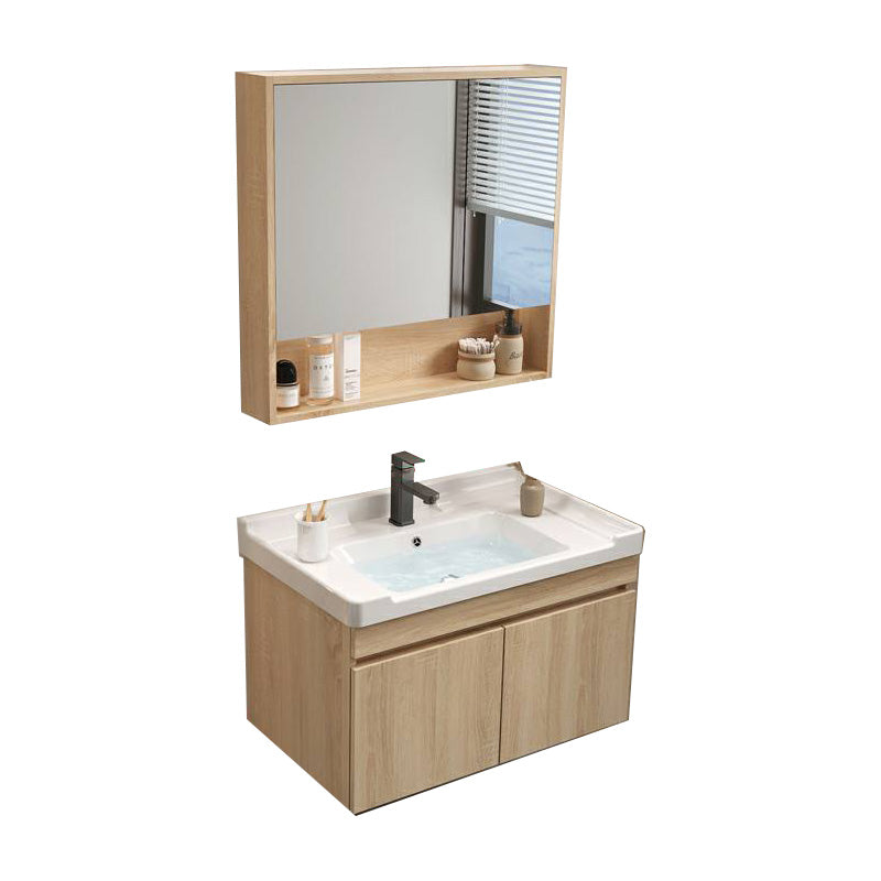 Wood Bathroom Vanity Set Mirror Rectangular Single Sink 2 Doors with Overflow 28"L x 19"W x 20"H Clearhalo 'Bathroom Remodel & Bathroom Fixtures' 'Bathroom Vanities' 'bathroom_vanities' 'Home Improvement' 'home_improvement' 'home_improvement_bathroom_vanities' 8126015