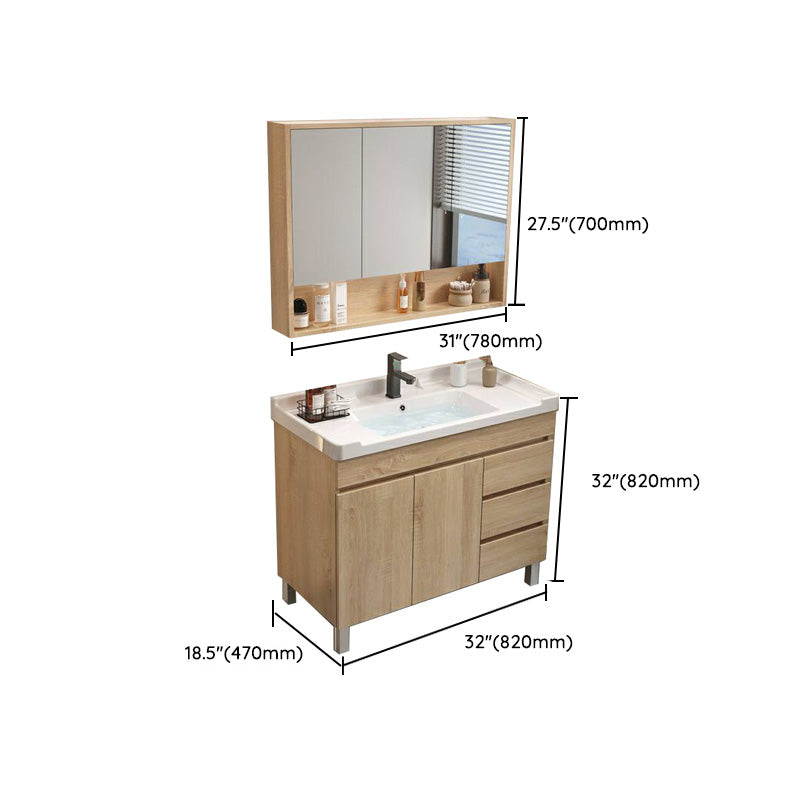 Wood Bathroom Vanity Set Mirror Rectangular Single Sink 2 Doors with Overflow Clearhalo 'Bathroom Remodel & Bathroom Fixtures' 'Bathroom Vanities' 'bathroom_vanities' 'Home Improvement' 'home_improvement' 'home_improvement_bathroom_vanities' 8126018