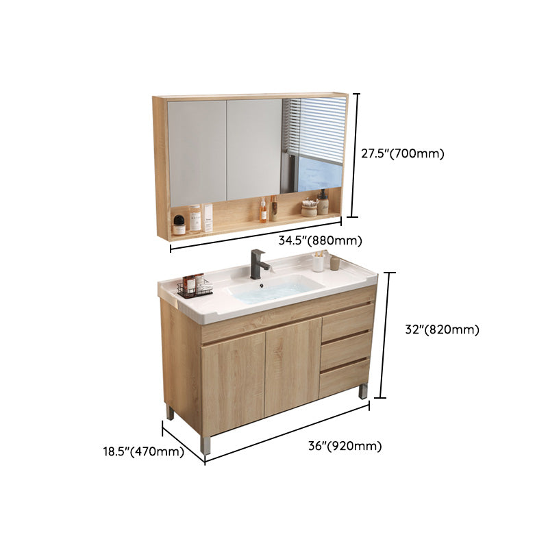 Wood Bathroom Vanity Set Mirror Rectangular Single Sink 2 Doors with Overflow Clearhalo 'Bathroom Remodel & Bathroom Fixtures' 'Bathroom Vanities' 'bathroom_vanities' 'Home Improvement' 'home_improvement' 'home_improvement_bathroom_vanities' 8126019